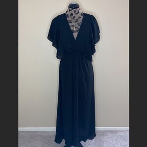 NWT Mesmer Made in USA Black Flutter Ruffle Sleeve Chiffon Coverup Sheer Maxi M